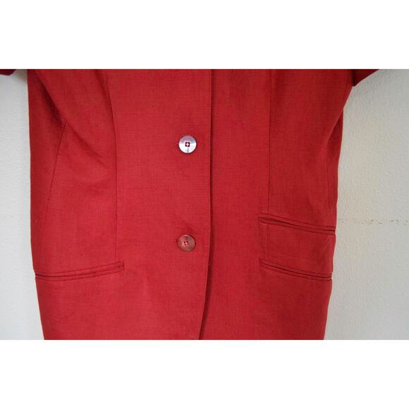 Vintage Linen Short Sleeve Blazer Jacket Red Button Front - Picture 4 of 6
